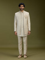 Cream luxurious jute men designer jacket indo western