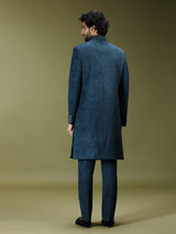 Deep navy royal velvet silk men indo western