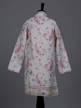 Cream boys cotton linen kurta suit with floral thread detailing