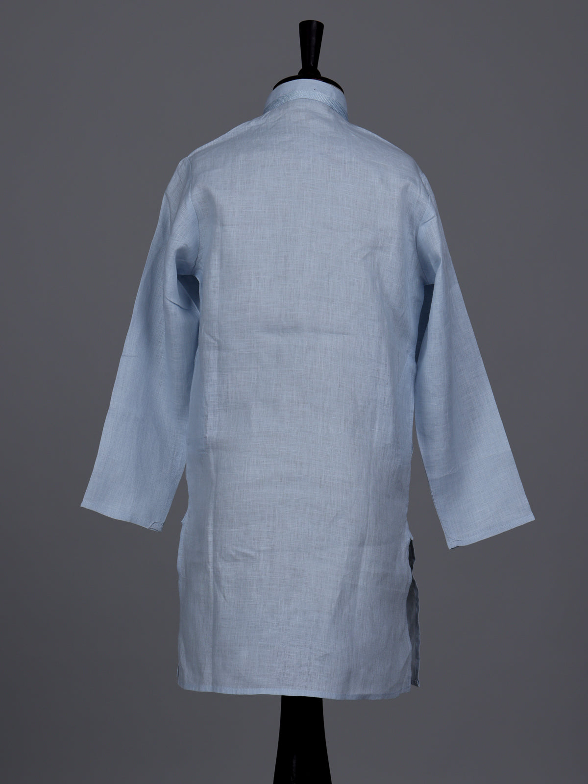 Mint blue boys cotton linen kurta suit with solid pattern