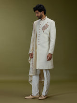 Off white elegant cotton silk men indo western with dupatta