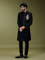 Black exquisite polyester viscose men indo western