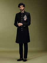 Black exquisite polyester viscose men indo western