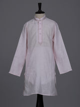 Light pink boys cotton linen kurta suit with solid pattern