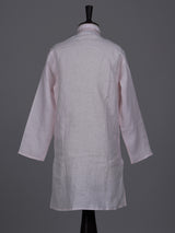 Light pink boys cotton linen kurta suit with solid pattern