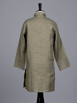 Mehendi green boys cotton linen kurta suit with solid pattern