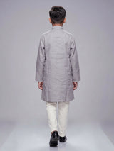 Grey boys cotton linen kurta suit with elegant solid pattern