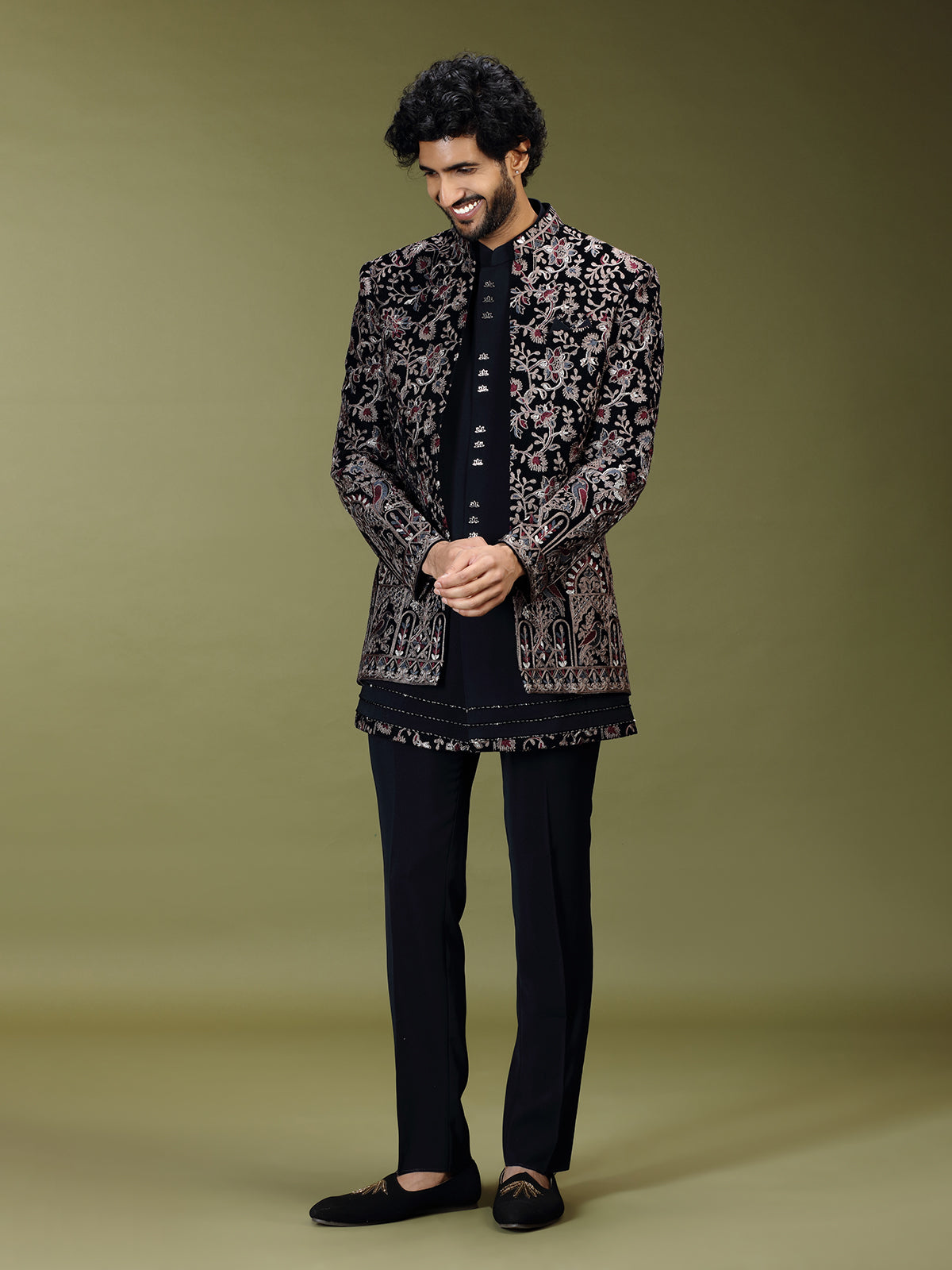 Navy blue heritage men designer jacket indo western