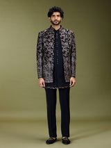Navy blue heritage men designer jacket indo western
