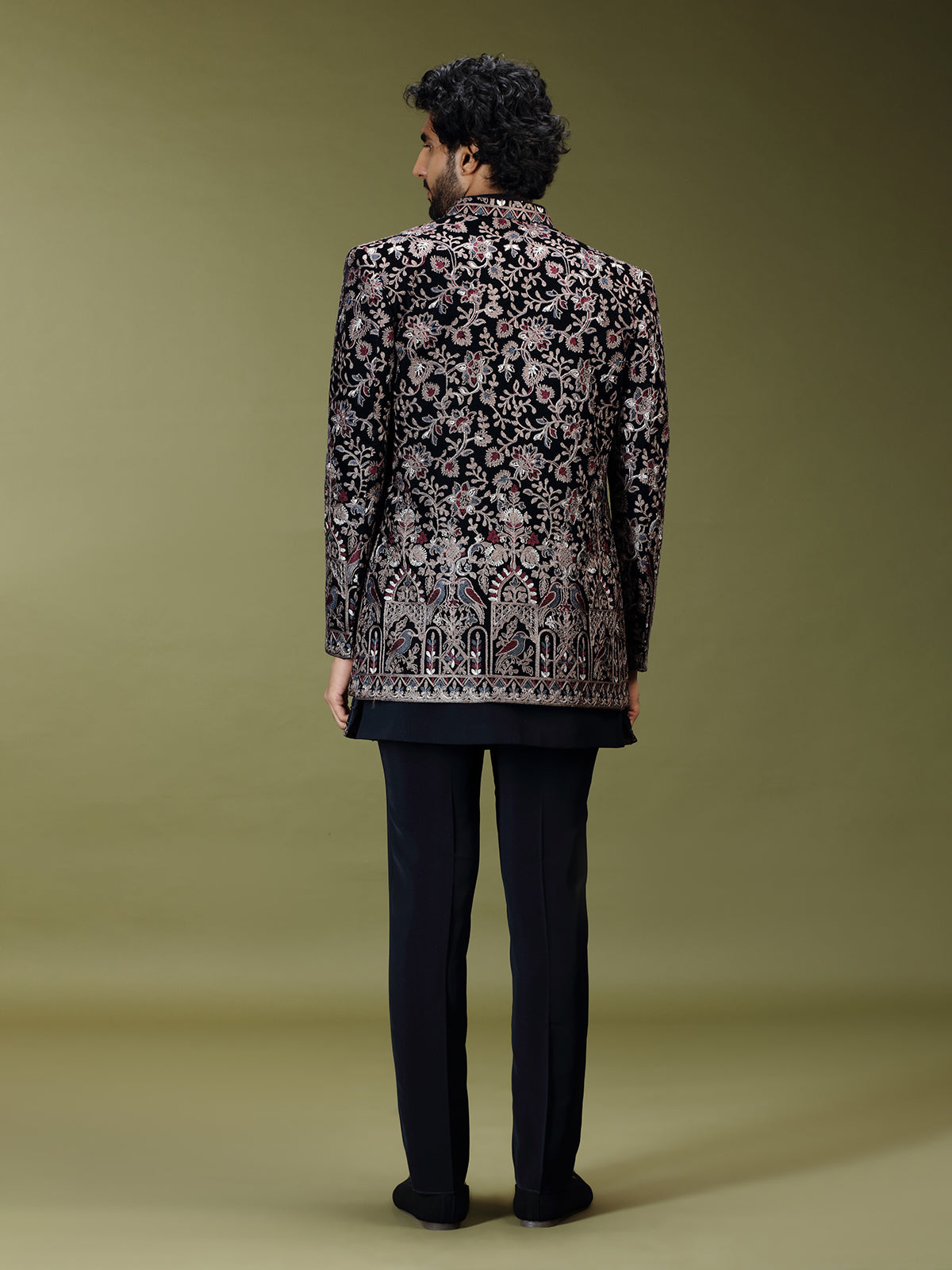 Navy blue heritage men designer jacket indo western