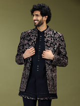 Navy blue heritage men designer jacket indo western