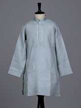 Mint green boys cotton linen kurta suit with solid pattern