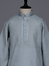 Mint green boys cotton linen kurta suit with solid pattern