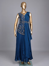 Blue chiffon silk designer gown with cutdana and zardosi work
