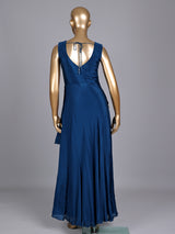 Blue chiffon silk designer gown with cutdana and zardosi work