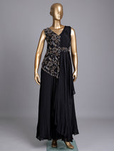 Black chiffon silk designer gown with zardosi and tassel detailing