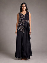Black chiffon silk designer gown with zardosi and tassel detailing