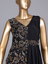 Black chiffon silk designer gown with zardosi and tassel detailing