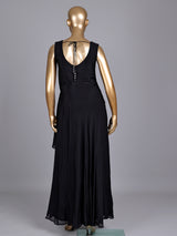 Black chiffon silk designer gown with zardosi and tassel detailing