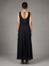 Black chiffon silk designer gown with zardosi and tassel detailing