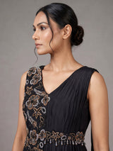 Black chiffon silk designer gown with zardosi and tassel detailing