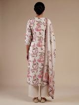 Cream silk printed kurti set with embellished palazzo and dupatta