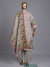 Beige linen printed kurti set with dupatta and pants