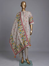 Beige linen printed kurti set with dupatta and pants