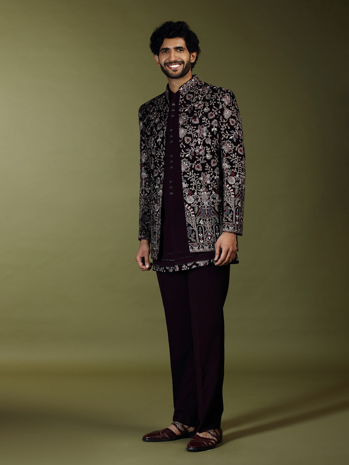 Wine heritage men designer jacket indo western