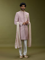 Pastel pink luxurious polyester silk men indo western with dupatta