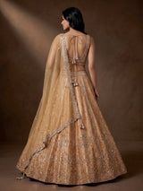 Peach raw silk lehenga choli with elegant diamond and aabla work