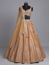 Peach raw silk lehenga choli with elegant diamond and aabla work