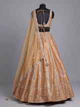 Peach raw silk lehenga choli with elegant diamond and aabla work