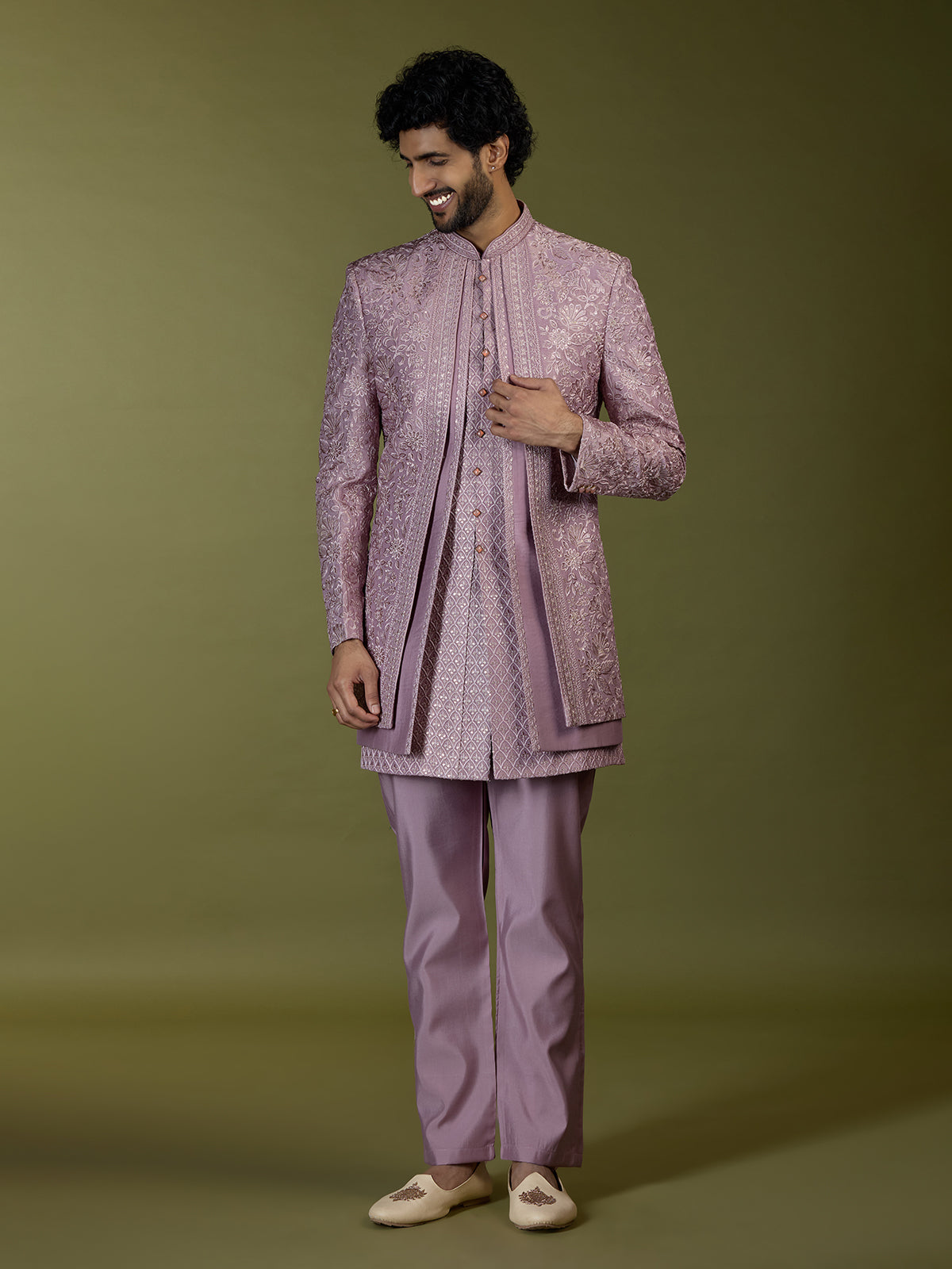 Lilac purple elegant silk men designer jacket indo western