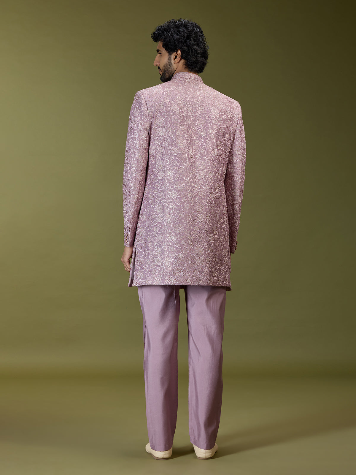 Lilac purple elegant silk men designer jacket indo western