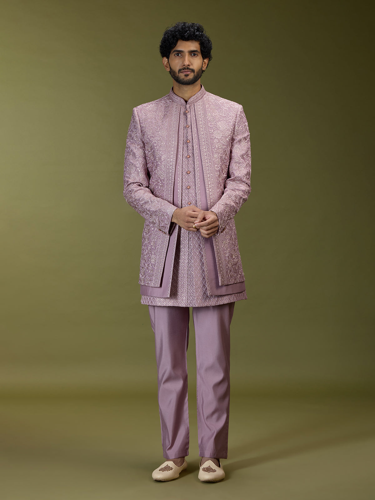 Lilac purple elegant silk men designer jacket indo western
