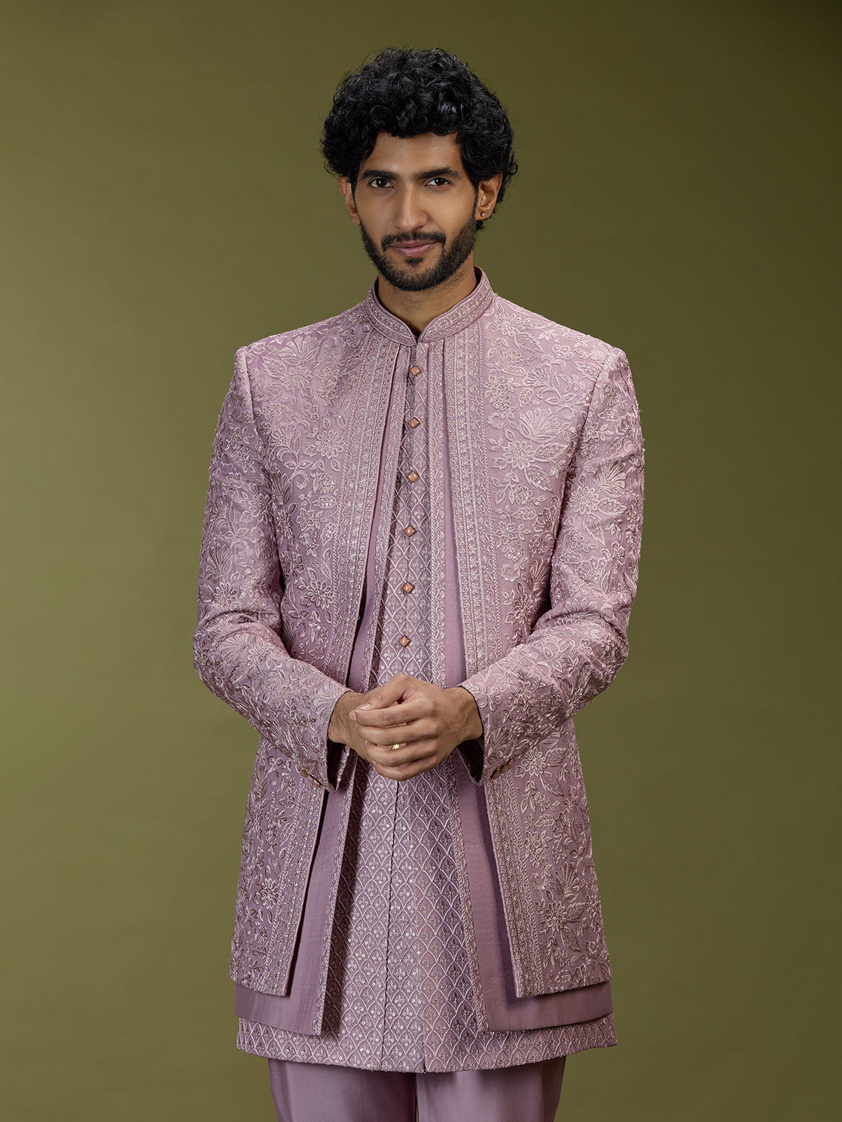 Lilac purple elegant silk men designer jacket indo western