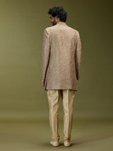Golden brown luxurious silk men designer jacket indo western