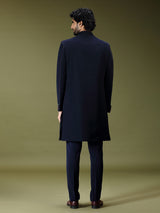 Navy blue regal polyester silk men indo western with dupatta
