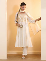 Off white anarkali kurti set with dupatta