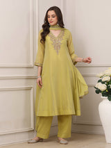 Green anarkali kurti set with dupatta