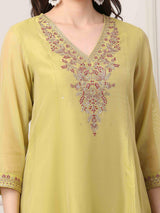 Green anarkali kurti set with dupatta