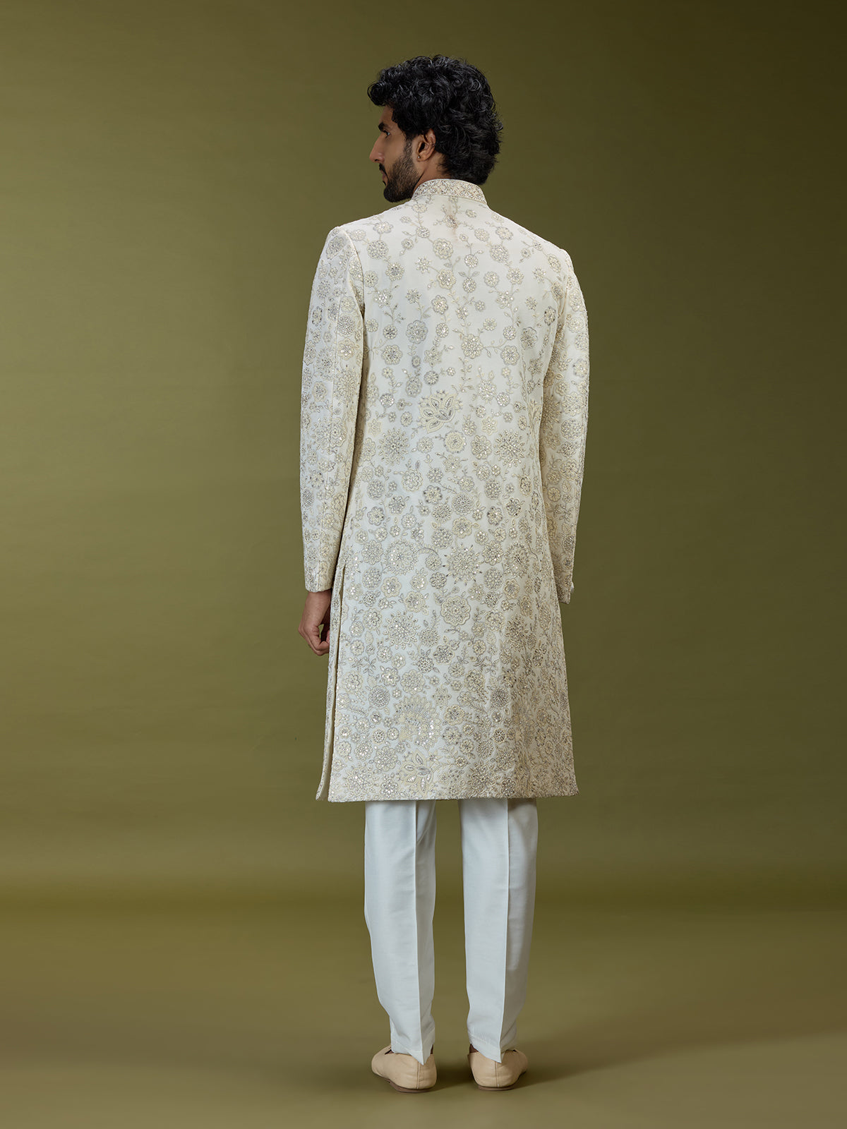 Off white opulent mughal premium mens sherwani
