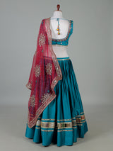 Teal blue mirror work lehenga choli for garba nights