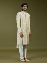 Cream opulent swarovski premium mughal mens sherwani