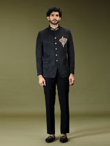 Black regal velvet embellished luxury jodhpuri suit