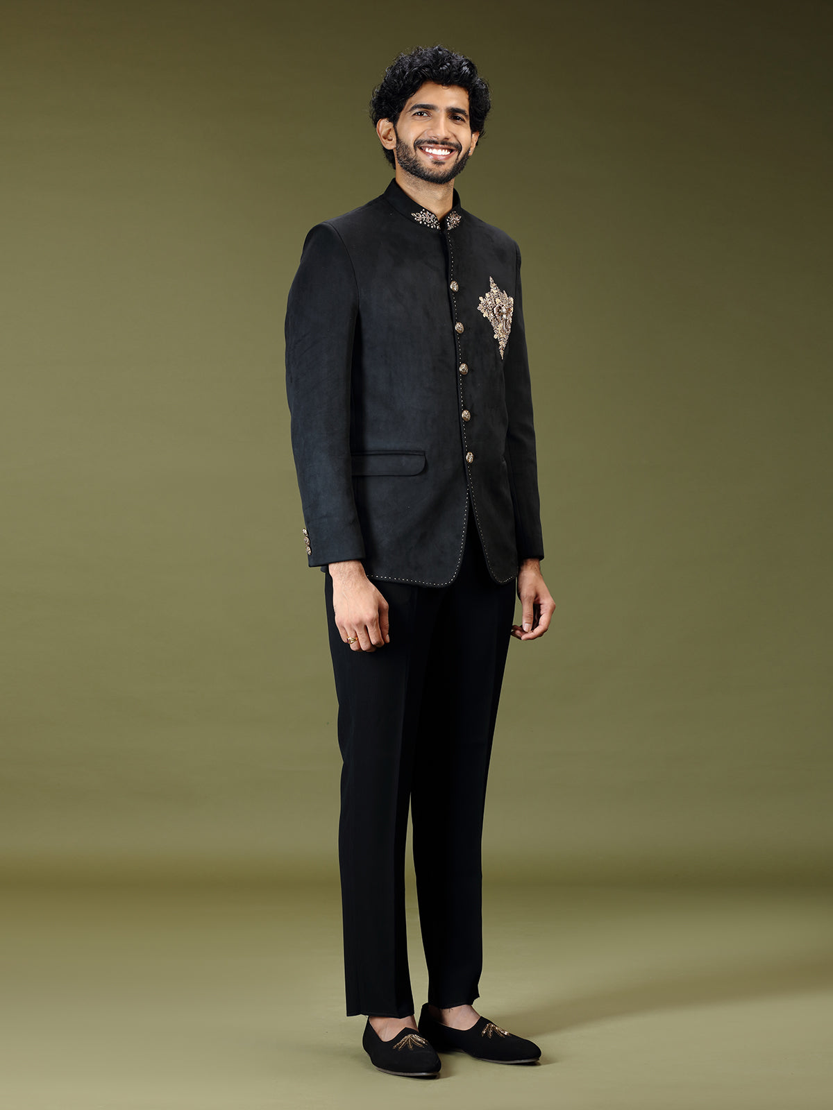 Black regal velvet embellished luxury jodhpuri suit