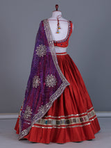 Brick red cotton silk navratri lehenga choli with bandhani dupatta