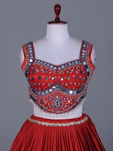 Brick red cotton silk navratri lehenga choli with bandhani dupatta