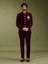 Maroon opulent velvet embroidered premium jodhpuri suit